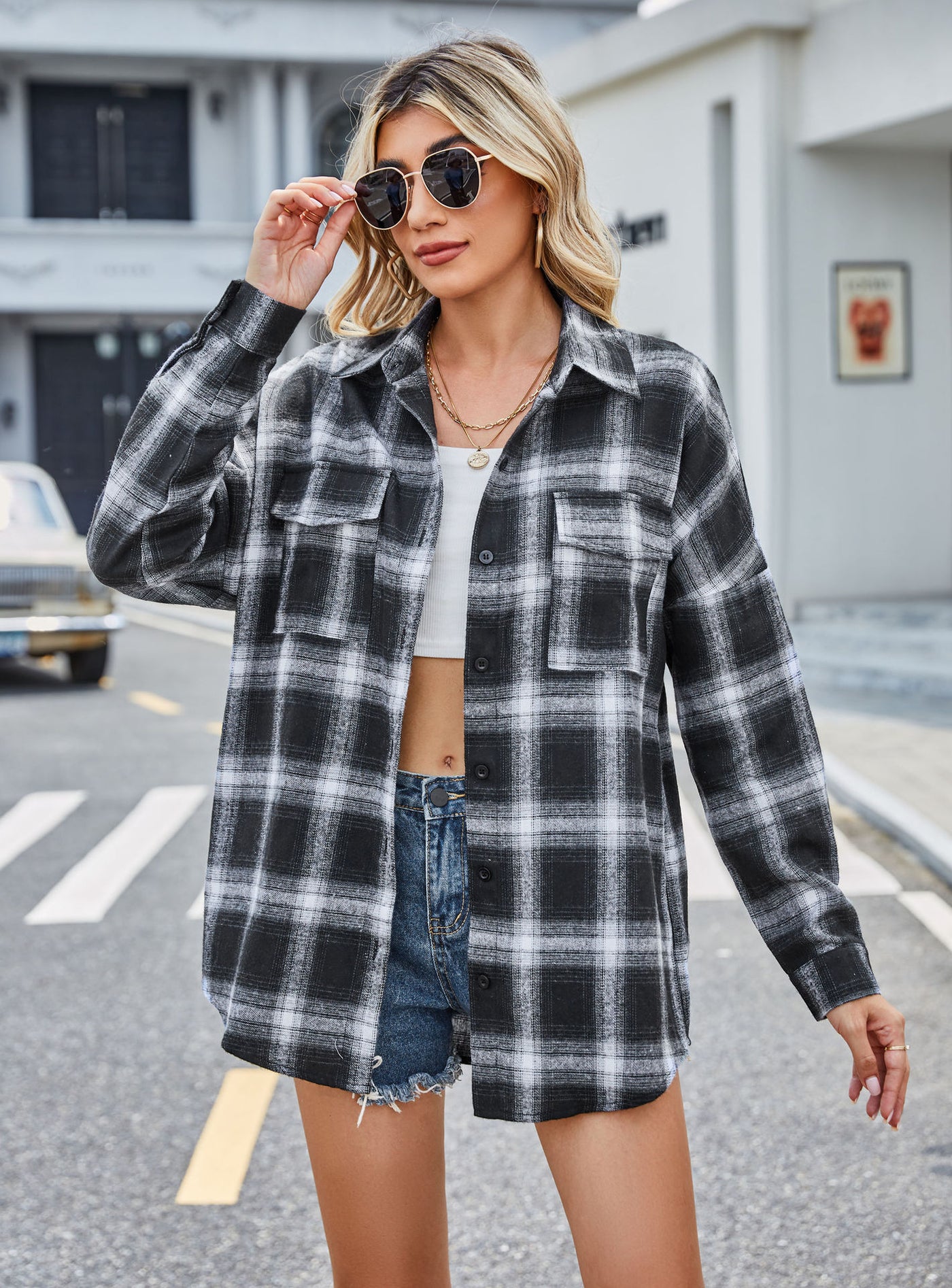 Tailored Flannel Shirt Winter Leisure Long Sleeve Plaid Pocket Shirt - - Winter Tops - Carvan Mart