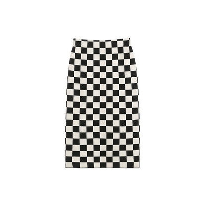 Chessboard Plaid Knitted Skirt Women's Autumn And Winter Korean Style - Carvan Mart Ltd