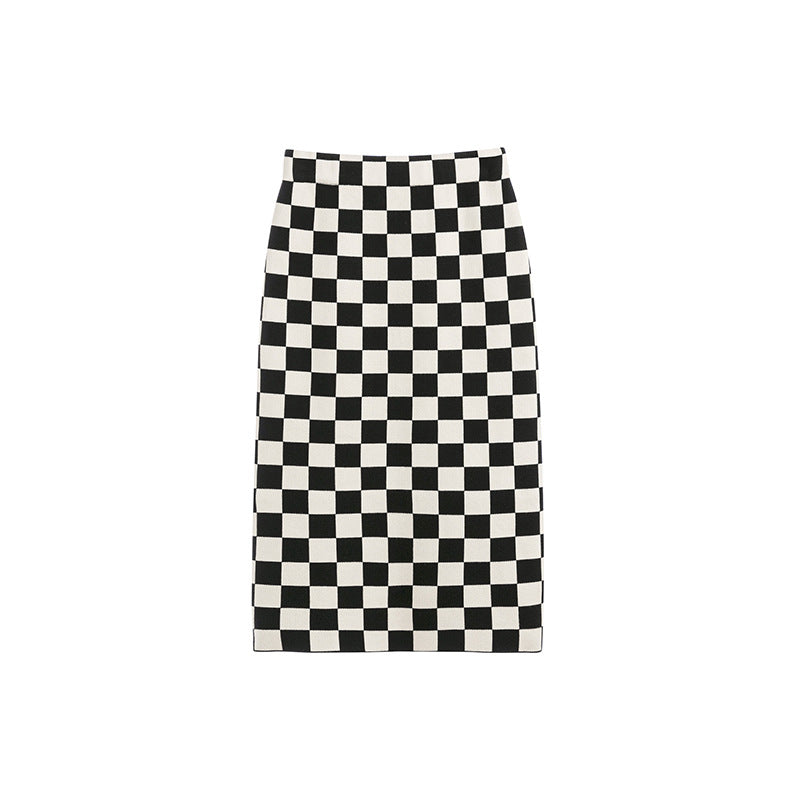 Chessboard Plaid Knitted Skirt Women's Autumn And Winter Korean Style - Carvan Mart