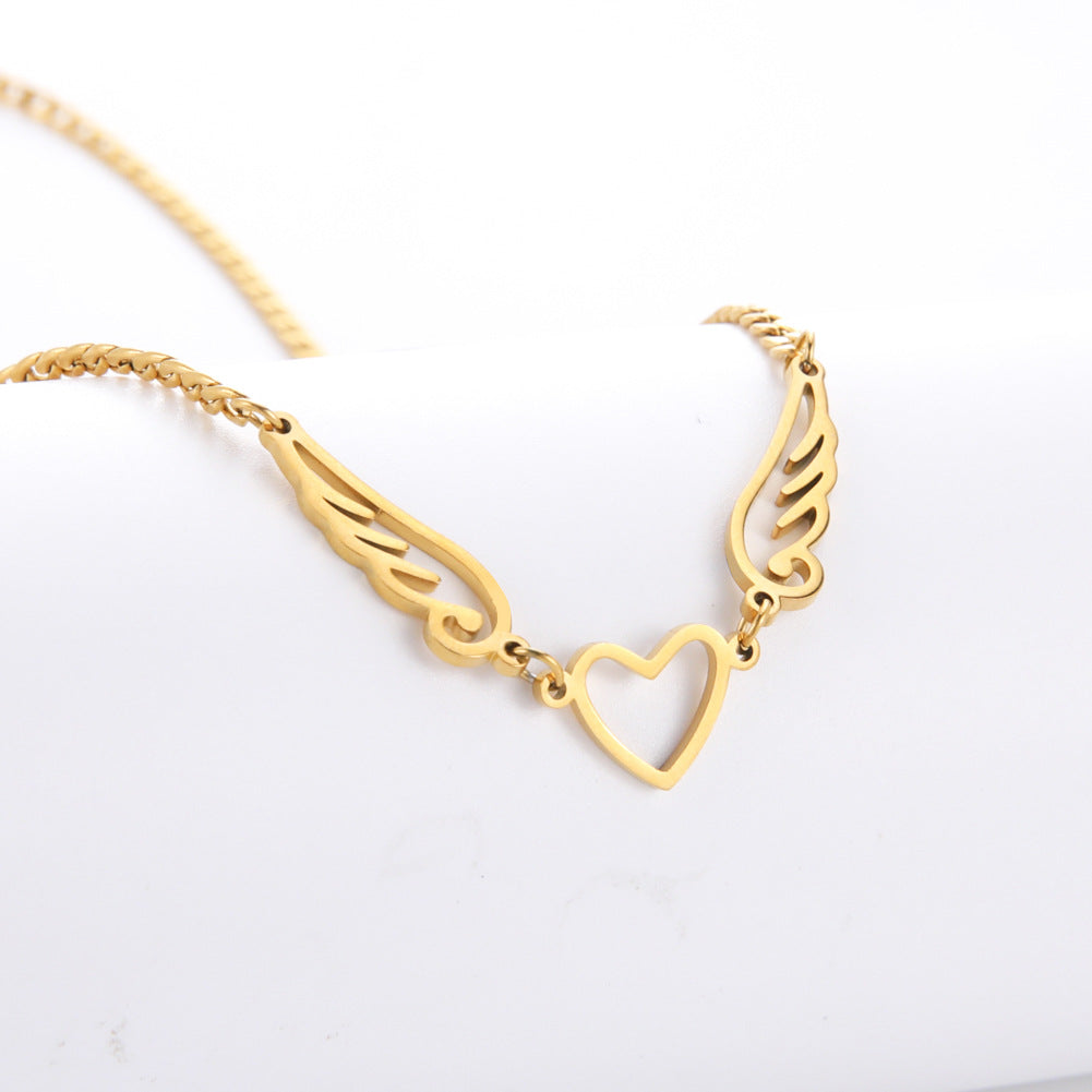 Hollow Heart Angel Wing Necklace - Carvan Mart
