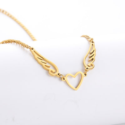 Hollow Heart Angel Wing Necklace - Gold - Necklaces - Carvan Mart