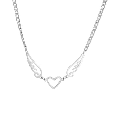 Hollow Heart Angel Wing Necklace - Carvan Mart