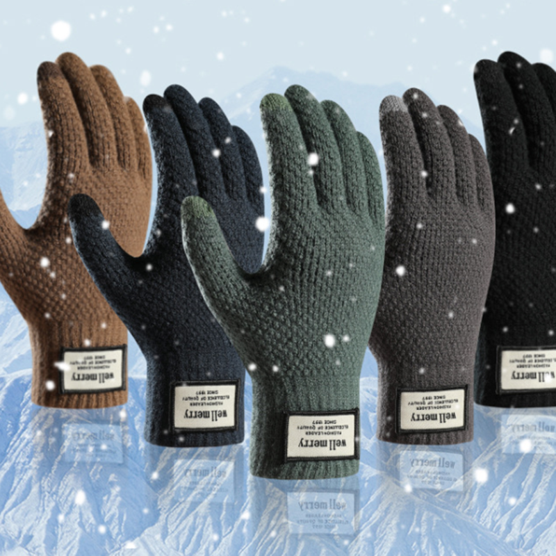 Men's Fashion Velvet Padded Thick Jacquard Warm Wool Touch Screen Gloves - - Men's Gloves - Carvan Mart