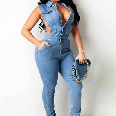 Women's Fashion Slim Fit Bodysuit Denim Overall Style Jumpsuit - Carvan Mart