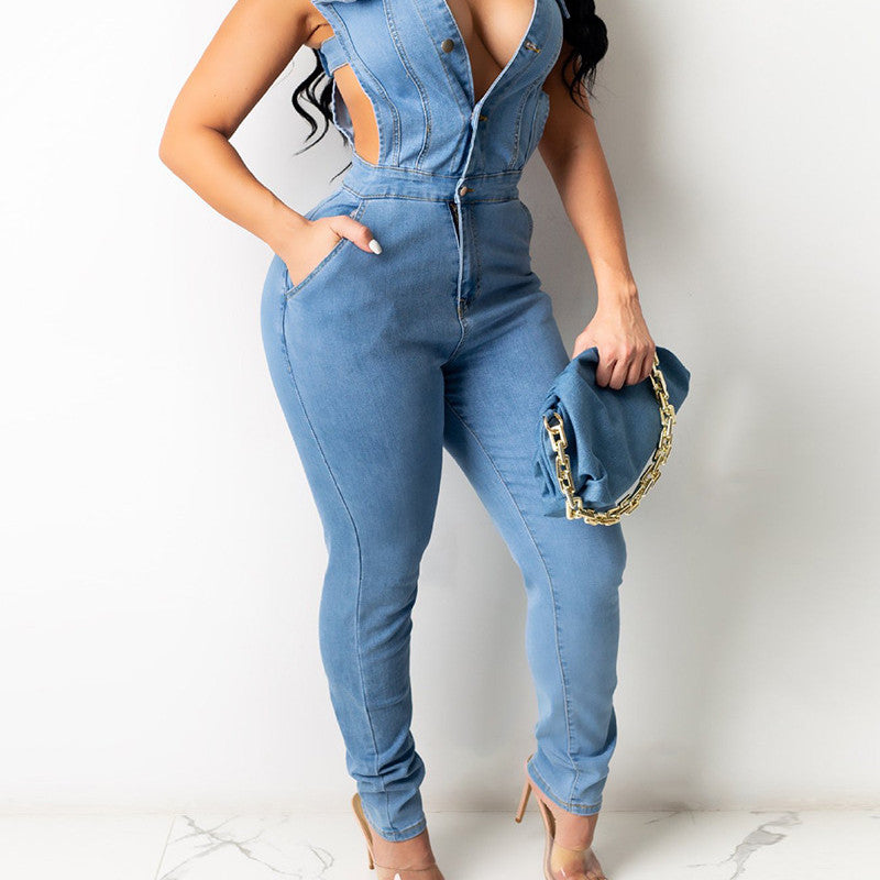 Women's Fashion Slim Fit Bodysuit Denim Overall Style Jumpsuit - - Jumpsuits & Rompers - Carvan Mart