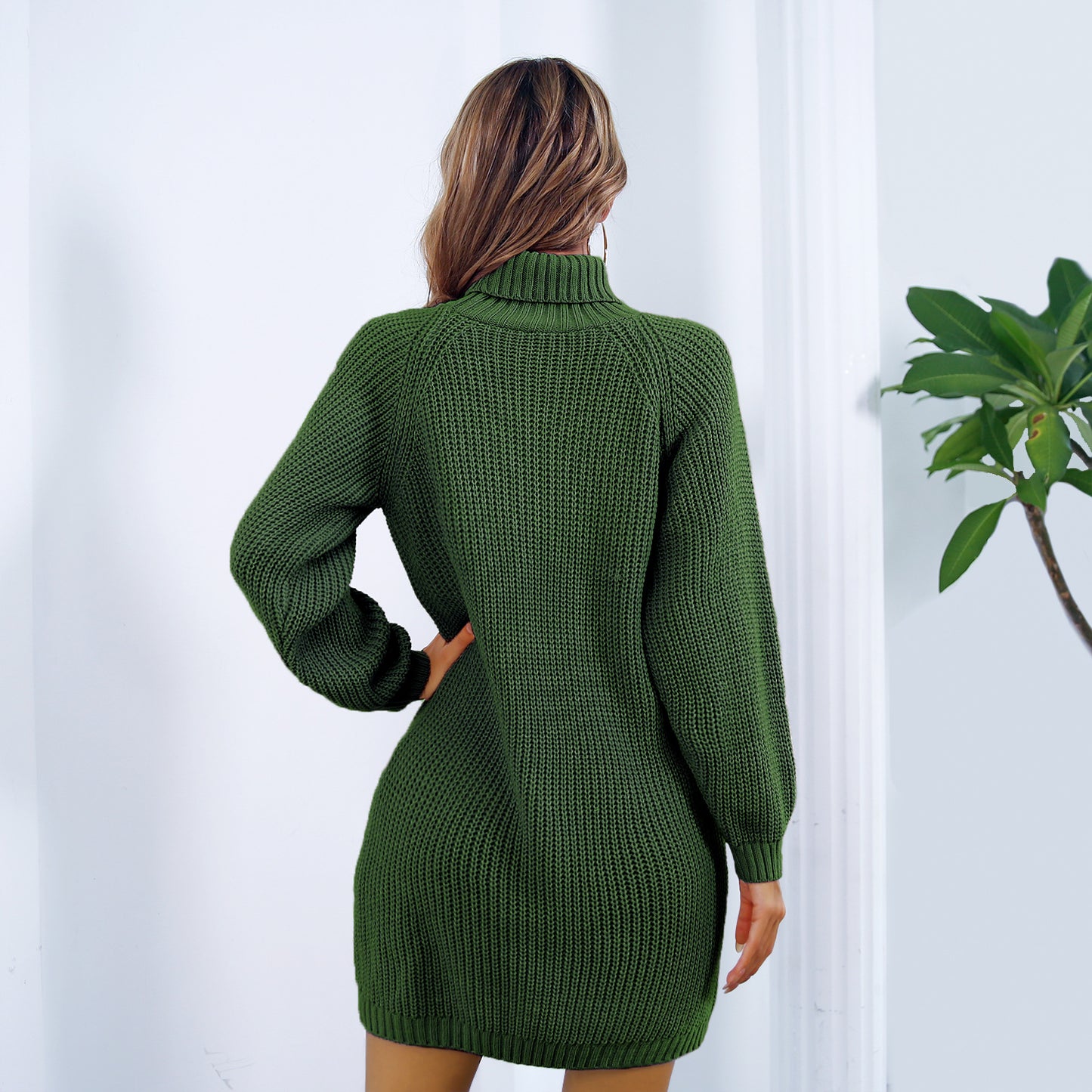 Women's Leisure Clinch Turtleneck Long Sleeve Base Sweater Dress