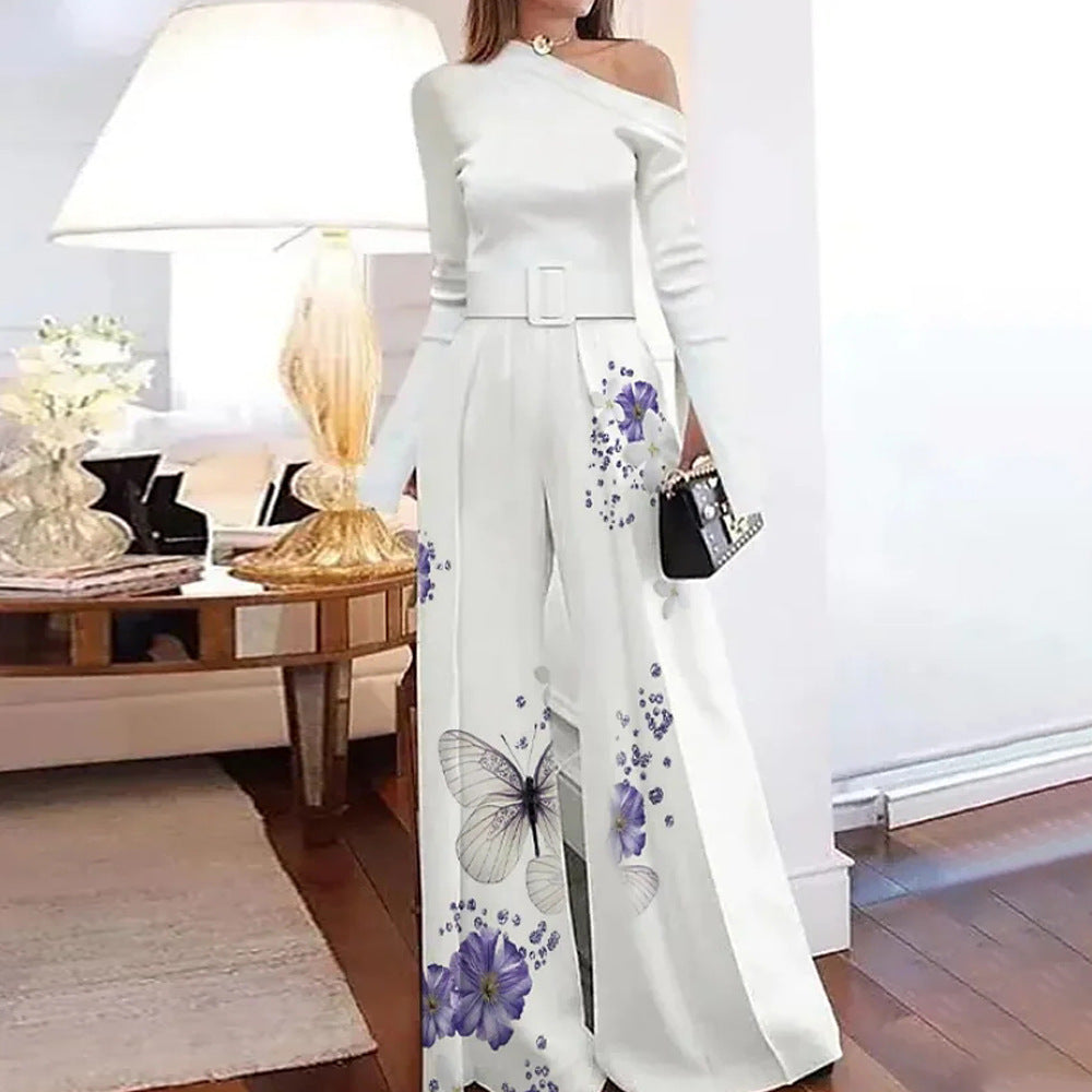 Women's Jumpsuit Printed Long Sleeve One-piece Wide-leg Pant Jumpsuit - Carvan Mart