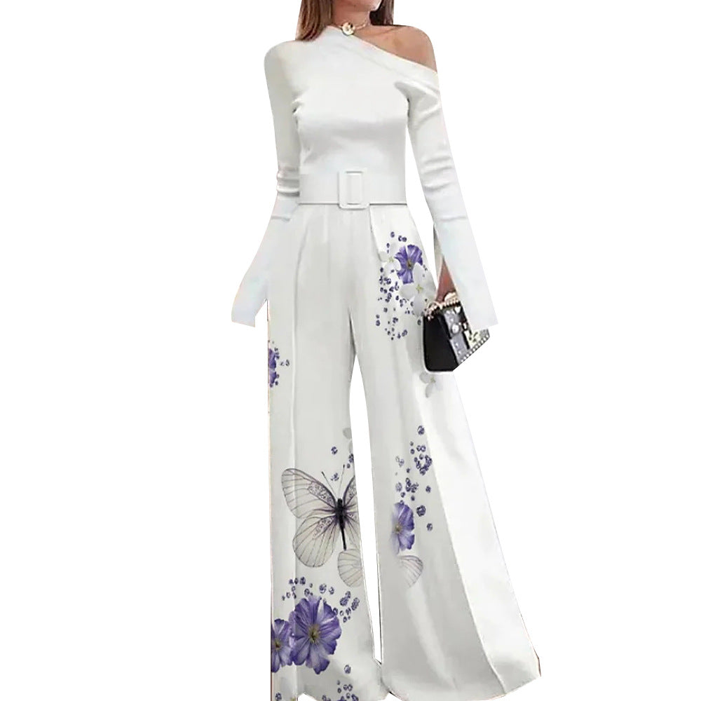 Women's Jumpsuit Printed Long Sleeve One-piece Wide-leg Pant Jumpsuit - Carvan Mart