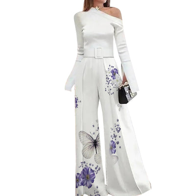 Women's Jumpsuit Printed Long Sleeve One-piece Wide-leg Pant Jumpsuit - Carvan Mart