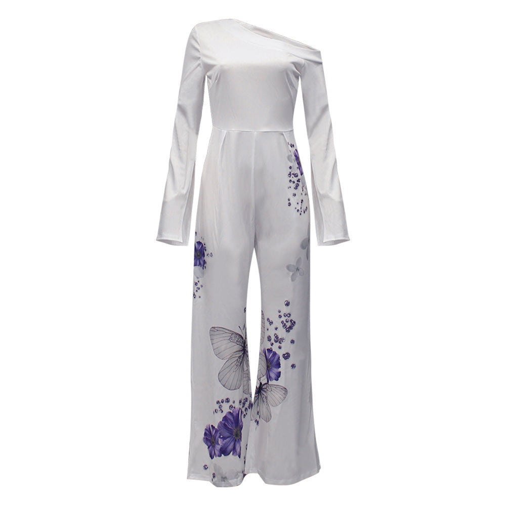 Women's Jumpsuit Printed Long Sleeve One-piece Wide-leg Pant Jumpsuit - Carvan Mart