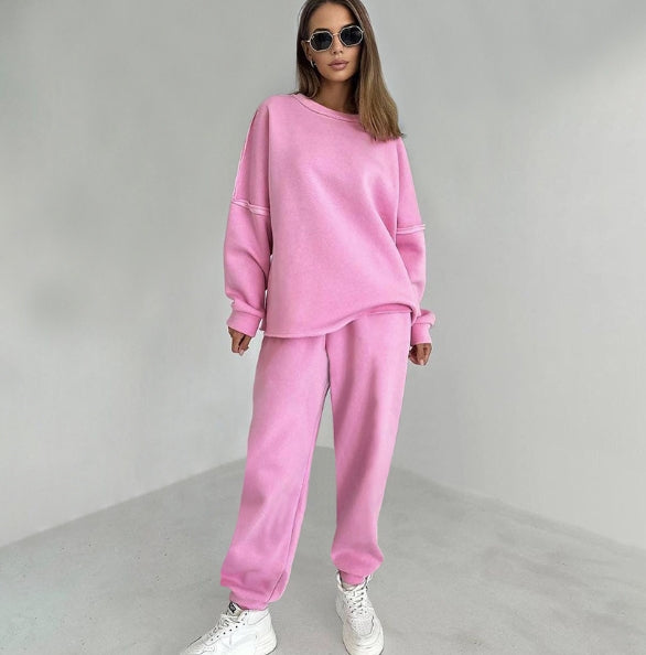 Knitted Plus Fluff Sweatshirt Pencil Pants Two-piece Set - - Suits & Sets - Carvan Mart