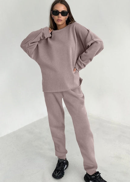 Knitted Plus Fluff Sweatshirt Pencil Pants Two-piece Set - Carvan Mart