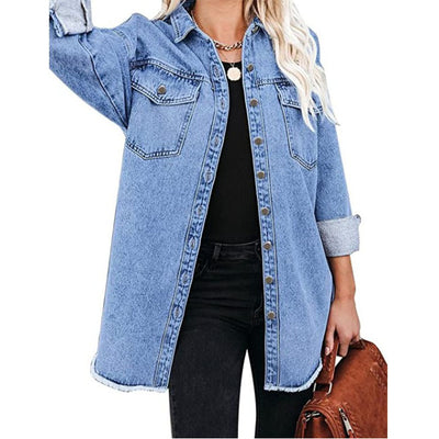 Women's Pure Blue Commuter Casual Denim Jacket - Carvan Mart