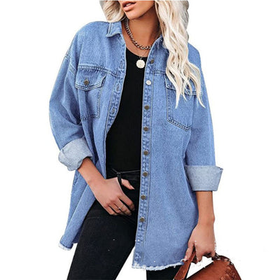 Women's Pure Blue Commuter Casual Denim Jacket - Carvan Mart