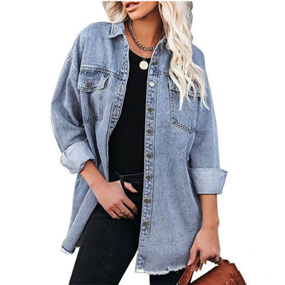 Women's Pure Blue Commuter Casual Denim Jacket - Carvan Mart