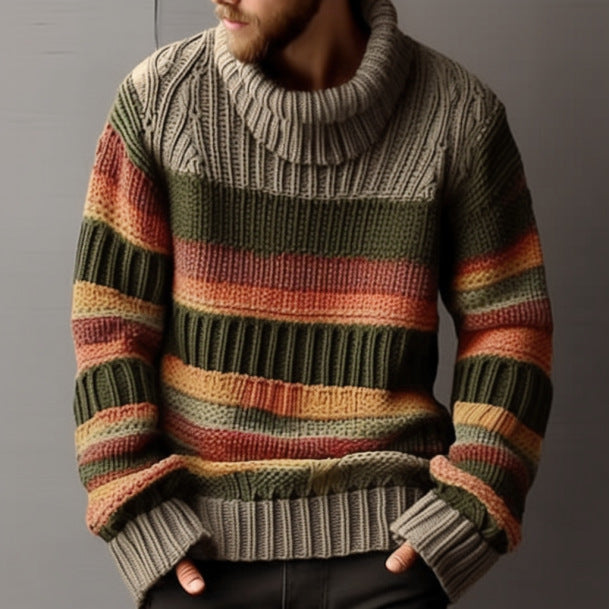 Men's Turtleneck Sweater Winter Lapel Color Matching Knitted Jumper