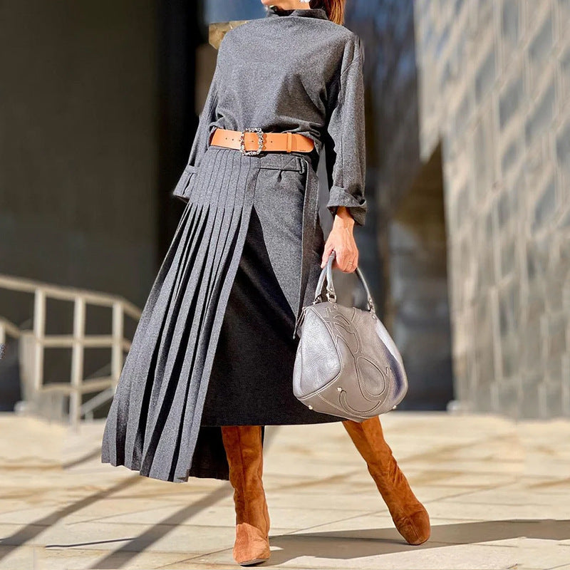 Women's Suit New Long Sleeve Loose Solid Color Dress Two-piece Set - Carvan Mart