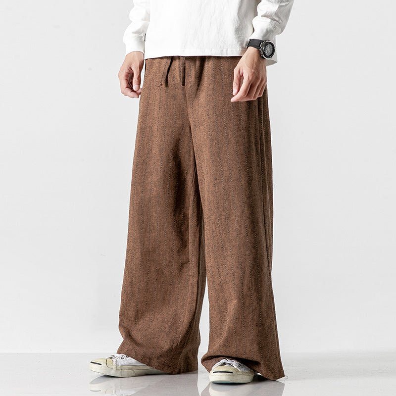 Linen Striped Harem Pants - Stylish High-Waist Wide-leg Trousers for Men - Carvan Mart