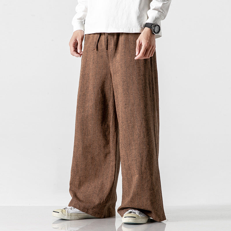 Linen Striped Harem Pants - Stylish High-Waist Wide-leg Trousers for Men - - Men's Pants - Carvan Mart