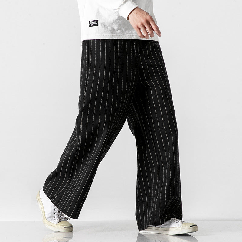 Linen Striped Harem Pants - Stylish High-Waist Wide-leg Trousers for Men - - Men's Pants - Carvan Mart