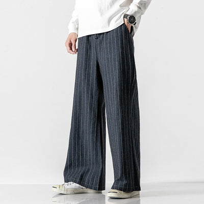 Linen Striped Harem Pants - Stylish High-Waist Wide-leg Trousers for Men - - Men's Pants - Carvan Mart