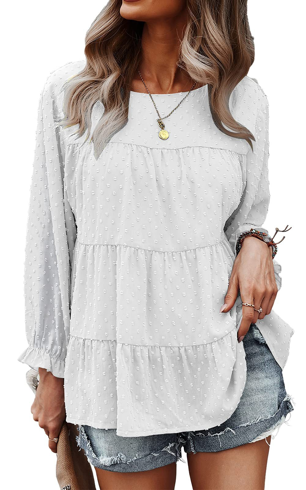 Loose Chiffon Shirt Round Neck Ruffle Women's Top - - Blouses & Shirts - Carvan Mart