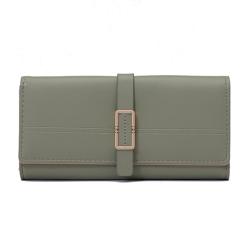 Long Metal Buckle Simple Tri-fold Clutch - Green - Women's Wallet - Carvan Mart