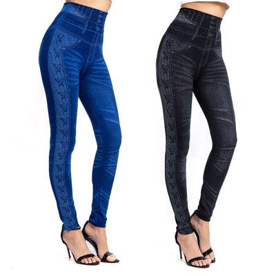 Imitation denim leggings - Carvan Mart