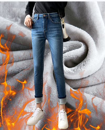 Retro Plus Velvet Thick Women Jeans Pant - Carvan Mart