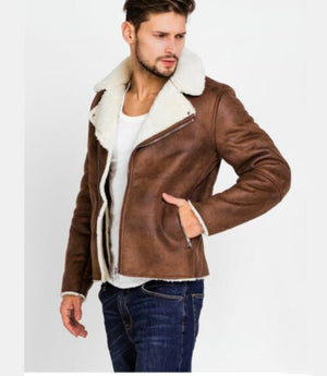 Faux Fur Collar Faux Leather Jacket - Brown - Genuine Leather - Carvan Mart