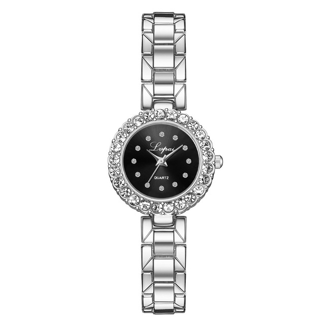 Watches-Set Bangle Clock Bracelet Wrist-Watch Quartz Women Fashion Ladies Brand Luxury - Silver black - Women's Watches - Carvan Mart