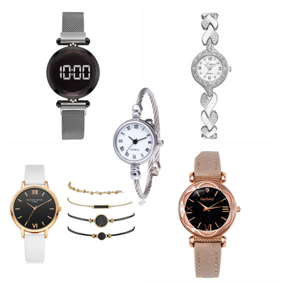 Ladies Watch PU Strap Alloy Quartz Strap Bracelet Set Combination - White Q5 pcs - Women's Watches - Carvan Mart