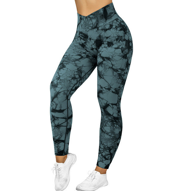 Seamless Tie Dye Push Up Yoga Leggings for Women - Fitness, Running, Gym Pants - Dark green - Leggings - Carvan Mart