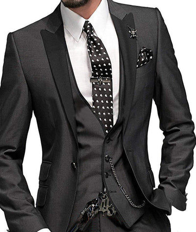 Three-Piece Slim Fit Men's Wedding Suit | Stylish Wedding Guest Outfit for All Seasons - Black - Men Suits & Sets - Carvan Mart