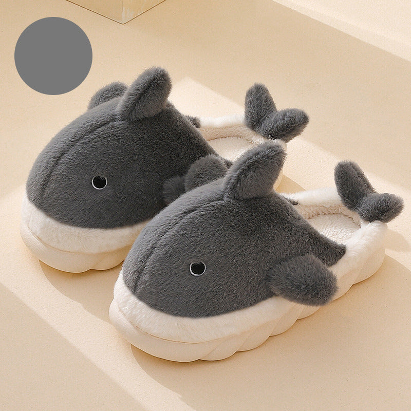 Shark Slippers Soft Sole Furry Shoes Home Bedroom Slippers - Grey - Women's Slippers - Carvan Mart