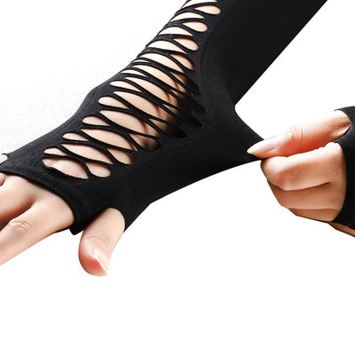 Mid-length Ripped Gloves Hollow Cross Mesh - - Women Gloves & Mittens - Carvan Mart