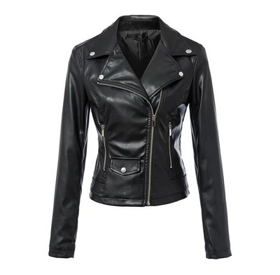 Leather Coats Women's Motorcycle Jacket Outerwear Black Leather Jacket - 