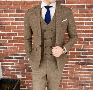 Carvan Classic Men's Three Piece Suit - Khaki - Men Suits & Sets - Carvan Mart