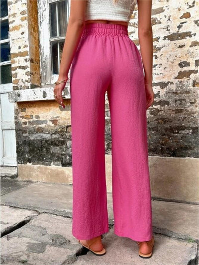 Women's High-Waisted Wide Leg Pants - Casual Loose Fit Drawstring Trousers - Carvan Mart