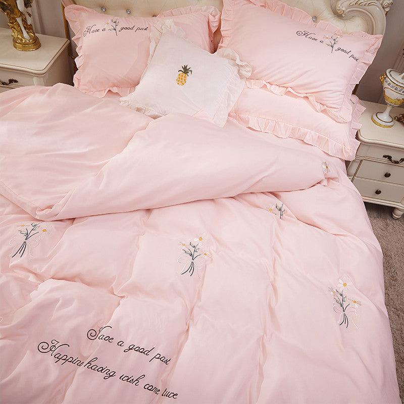 Princess wind bed sheet bed cover - Pink Daisy - Bedding Sets - Carvan Mart