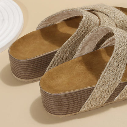 Woven Cross-strap Slippers Summer Platform Sandals Women Flat Beach Shoes - Carvan Mart Ltd