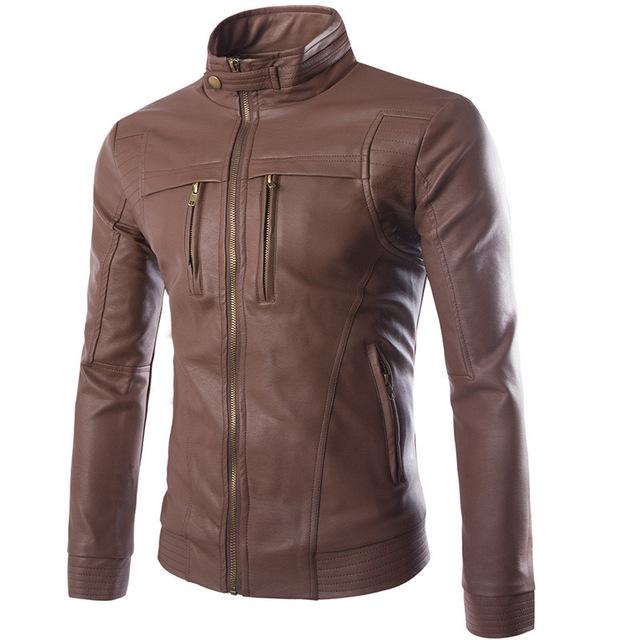 Striven Mens Leather Jacket - Brown - Genuine Leather - Carvan Mart