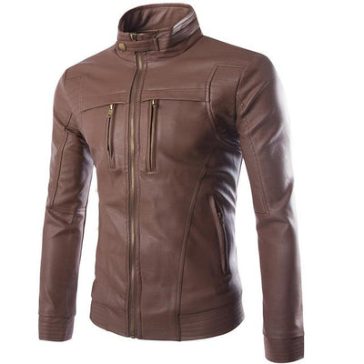 Striven Mens Leather Jacket - Brown - Genuine Leather - Carvan Mart