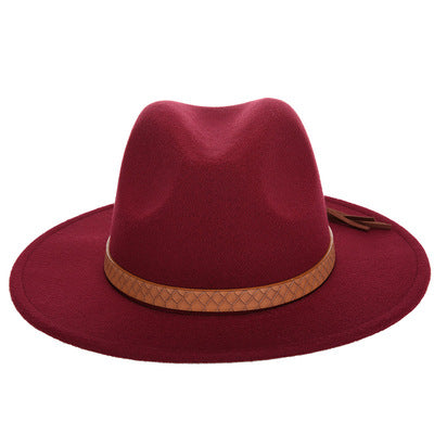 Woolen Jazz Hat Fashion Female Hat Top Hat - Claret - Women's Hats & Caps - Carvan Mart