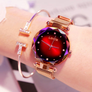 Rose Gold Women Watches Fashion Diamond Ladies Starry Sky Magnet Watch Waterproof Female Wristwatch - Carvan Mart