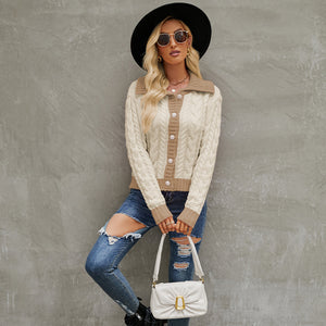 Fashion Short Lapel Knitted Cardigan Single-breasted Sweater Coat - Carvan Mart