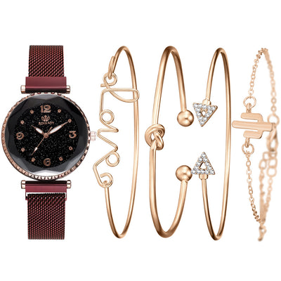 Women Watches Starry Sky Magnet Buckle Fashion Bracelet Wristwatch Roman Numeral Simple Clock Gift - Carvan Mart