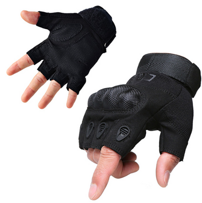 Tactical Gloves Army Military Men Gym Fitness Riding Half Finger Rubber Knuckle Protective Gear Male Tactical Gloves - Black B - Men's Gloves - Carvan Mart