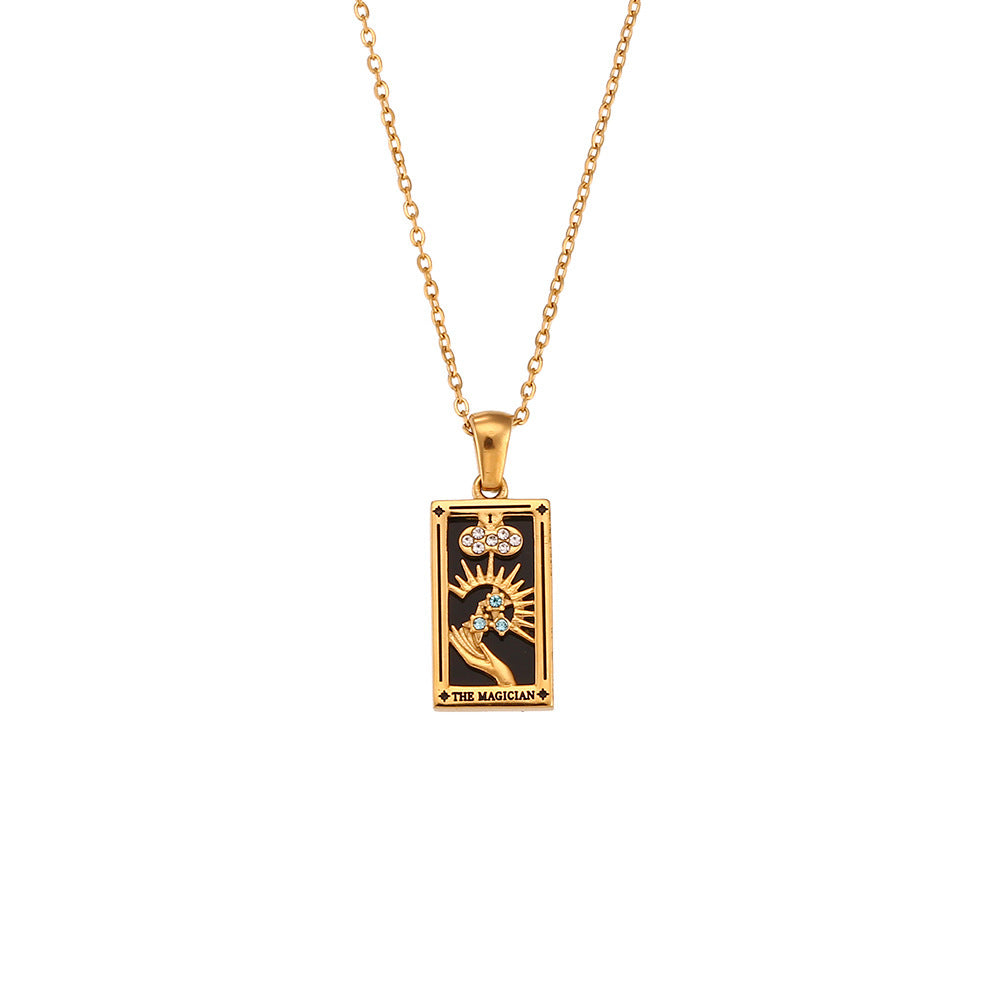 Fashion Tarot Necklace With Rhinestones Diamond Set Pendant Rectangular Drip Necklace Jewelry - Carvan Mart