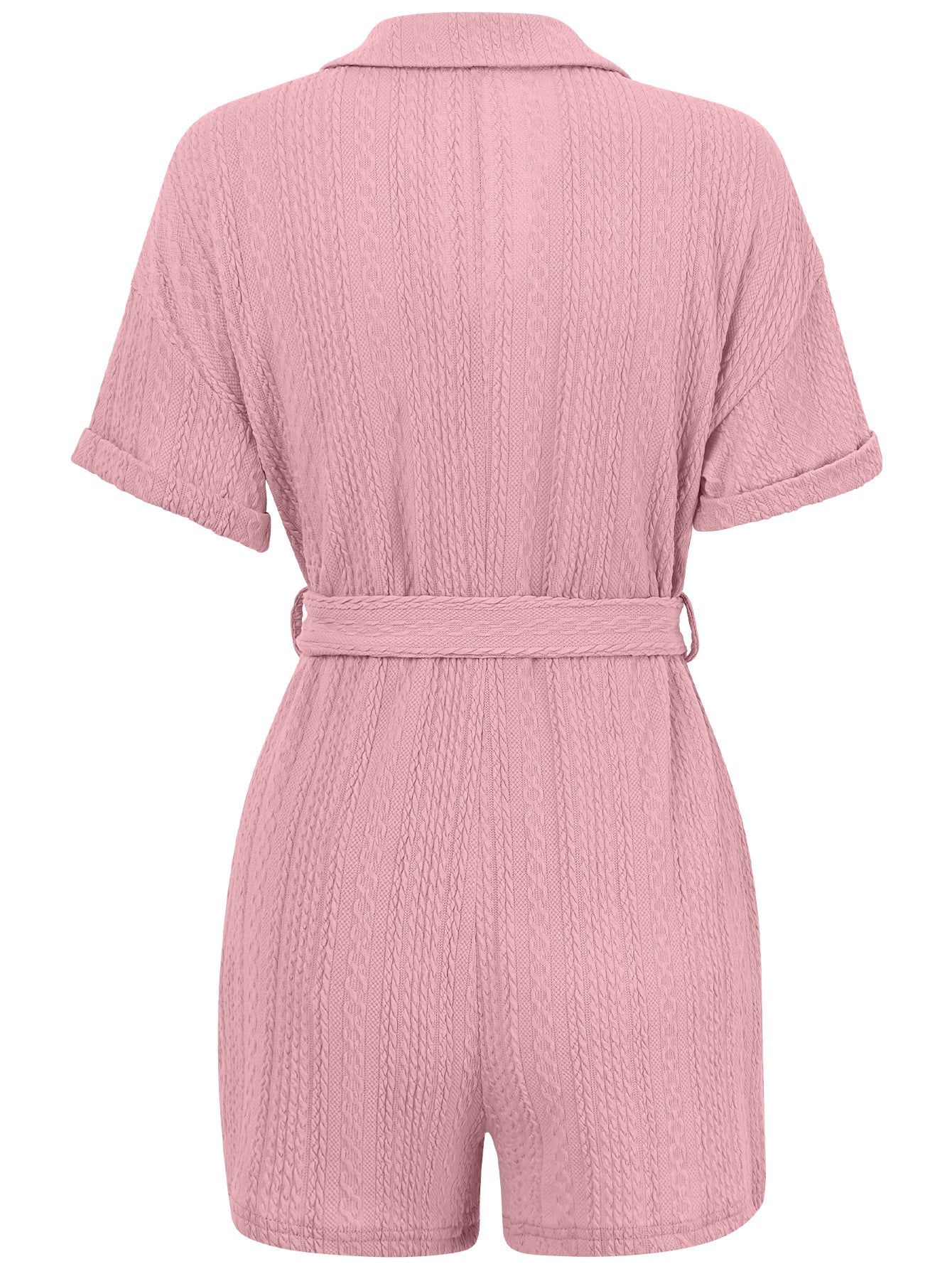 Women's Lily Tie Waist Short Sleeve Jumpsuit Turn-down Collar Dress - - Jumpsuits & Rompers - Carvan Mart